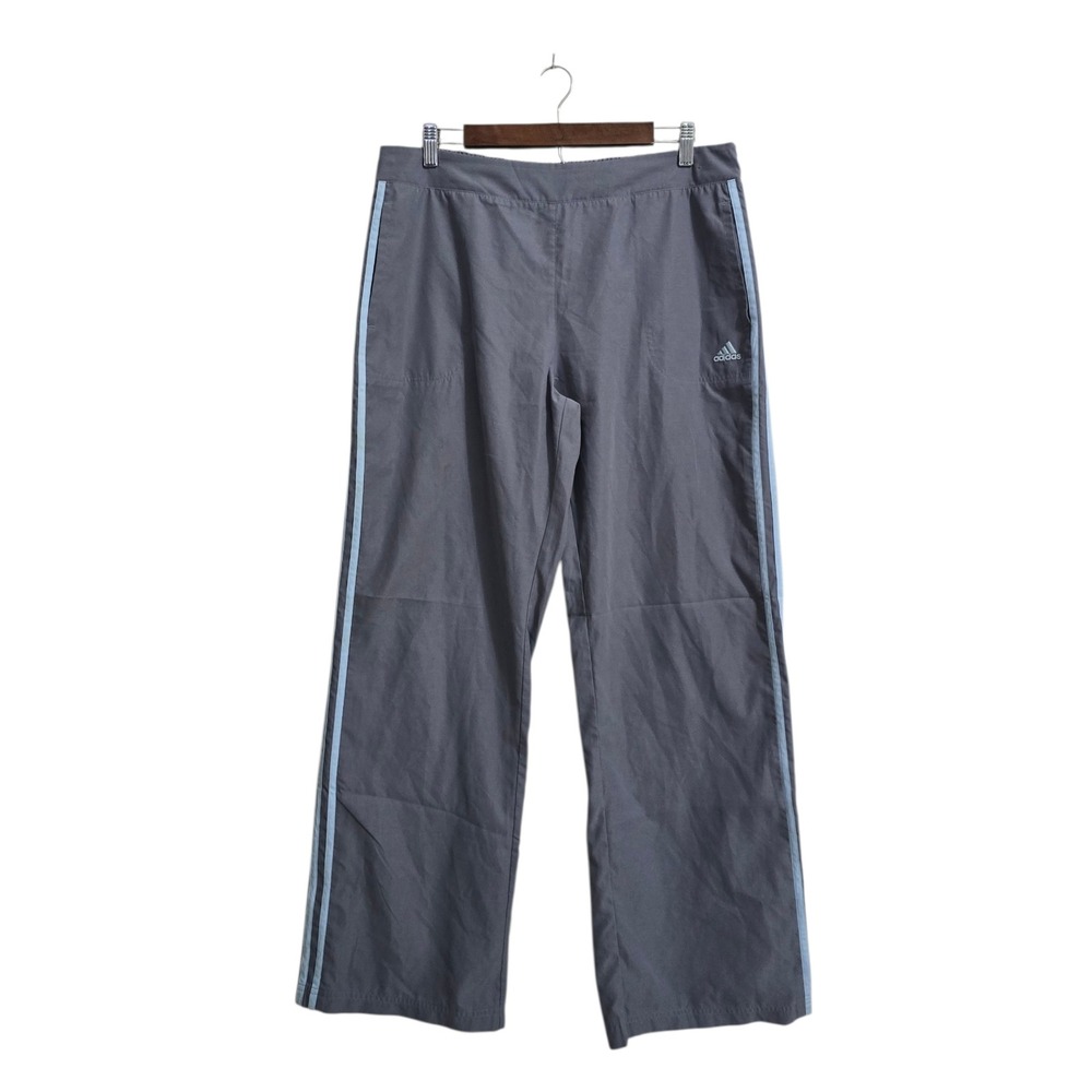 Adidas Side Stripe High Rise Track Pants In Gray/Light Blue Sz L